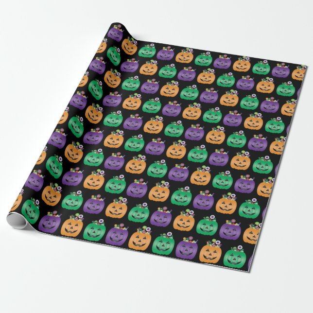 Halloween Jack O Lantern Candy Pail Wrapping Paper (Unrolled)