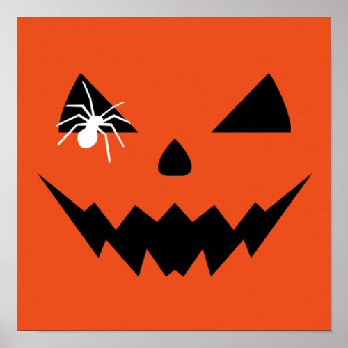 Halloween Jack O Lantern Carved Pumpkin and Spider Poster