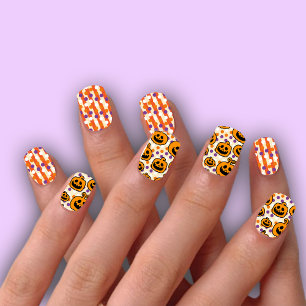 Halloween Jack-O'-Lantern Dots and Stripes combo  Minx Nail Art