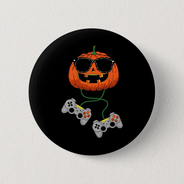 Halloween Jack O Lantern Gamer Boys Kids Men Fun H Button (Front)