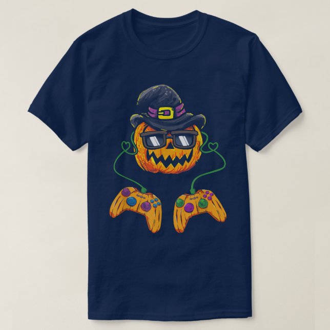 Halloween Jack O Lantern Gamer Pumpkin With Hat Sw T-Shirt (Design Front)