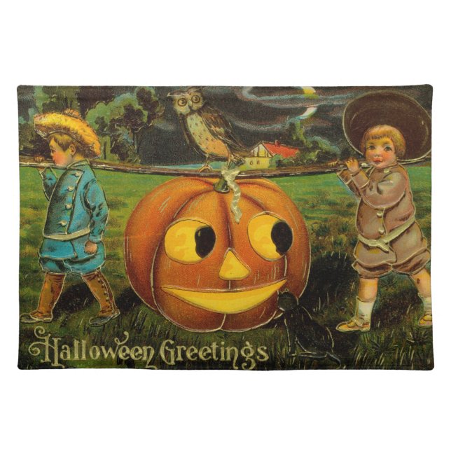 Halloween Jack-o-Lantern Harvest Night by Kids   Cloth Placemat (Front)