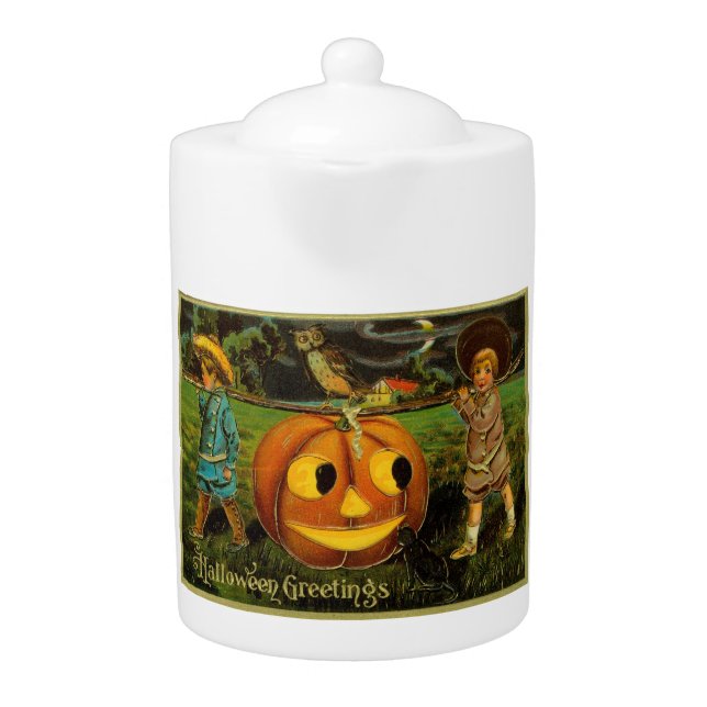Halloween Jack-o-Lantern Harvest Night by Kids   Teapot (Front)