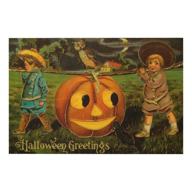 Halloween Jack-o-Lantern Harvest Night by Kids   Wood Wall Art (Front)