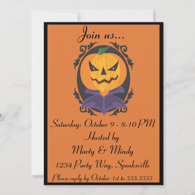 Halloween Jack-o-lantern Head Portrait Invitation (Front)
