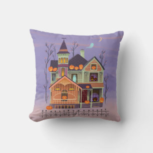 Halloween Jack-o'-lantern House Throw Pillow