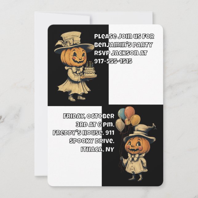 Halloween Jack o Lantern in Black Invitation (Front)