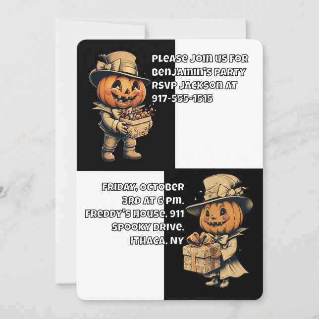 Halloween Jack o Lantern in Black Invitation (Front)