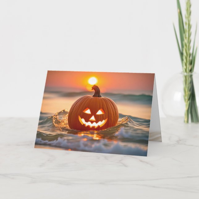Halloween Jack-o-Lantern In Ocean Holiday Card (Front)