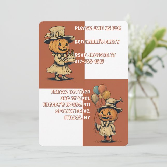 Halloween Jack o Lantern in Orange Invitation (Standing Front)