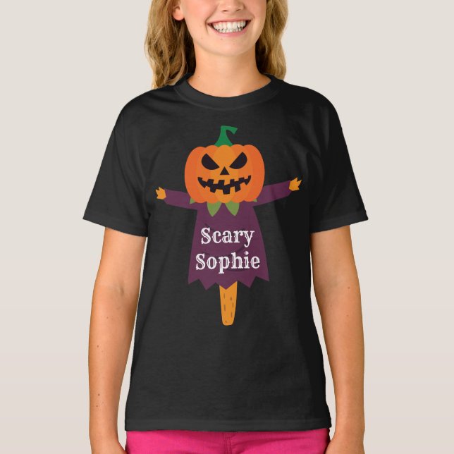 Halloween Jack o' Lantern Lady Scarecrow T-Shirt (Front)