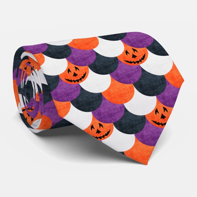 Halloween Jack-o’-Lantern Mermaid Scales Pattern Neck Tie (Rolled)