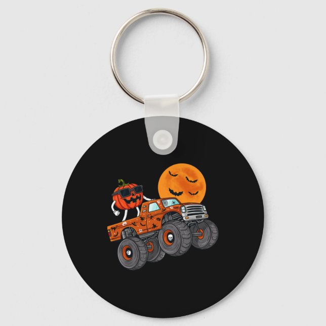 Halloween Jack O Lantern Monster Truck Toddler Boy Keychain (Front)