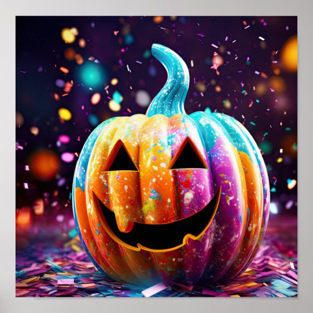 Halloween Jack O’Lantern Neon Pop Art Poster (Front)