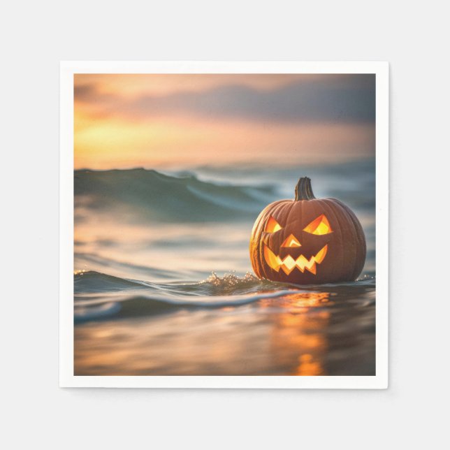 Halloween Jack-o-Lantern On Seashore Napkins (Front)