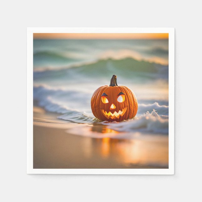 Halloween Jack-o-Lantern On The Beach Napkins (Front)