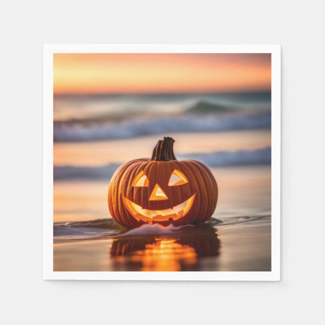 Halloween Jack-o-Lantern On The Beach Napkins (Front)