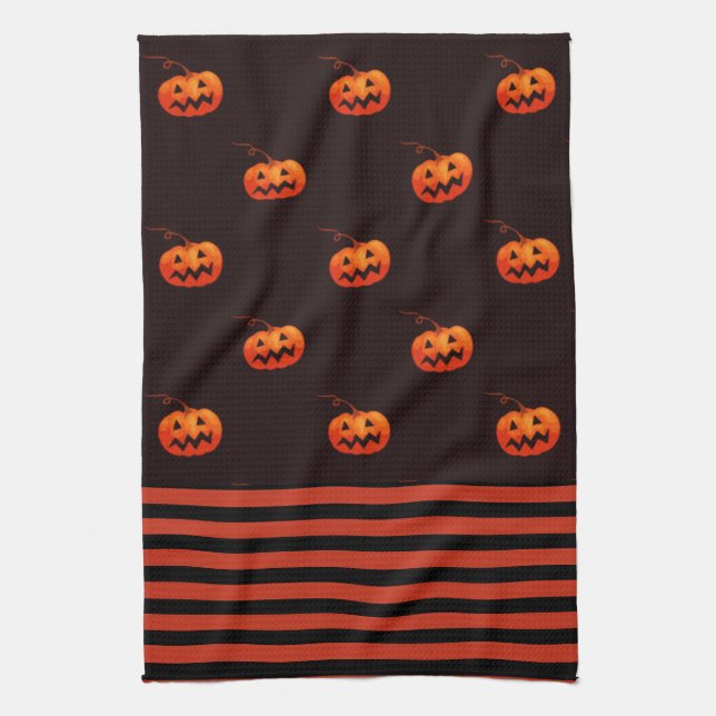 Halloween Jack O' Lantern Orange Black Kitchen Kitchen Towel (Vertical)