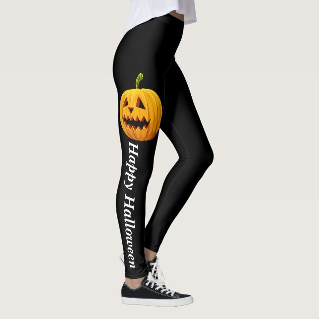 Halloween Jack O Lantern Orange Black Pumpkin Leggings (Right)