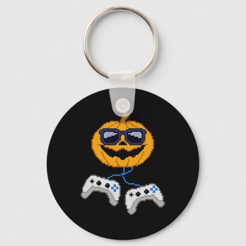 Halloween Jack O Lantern Pixelated Gaming Gamer Bo Keychain