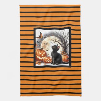 Halloween Jack O Lantern Pumpkin and Cat 