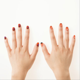 Halloween Jack O Lantern Pumpkin and Spider Web Minx Nail Art