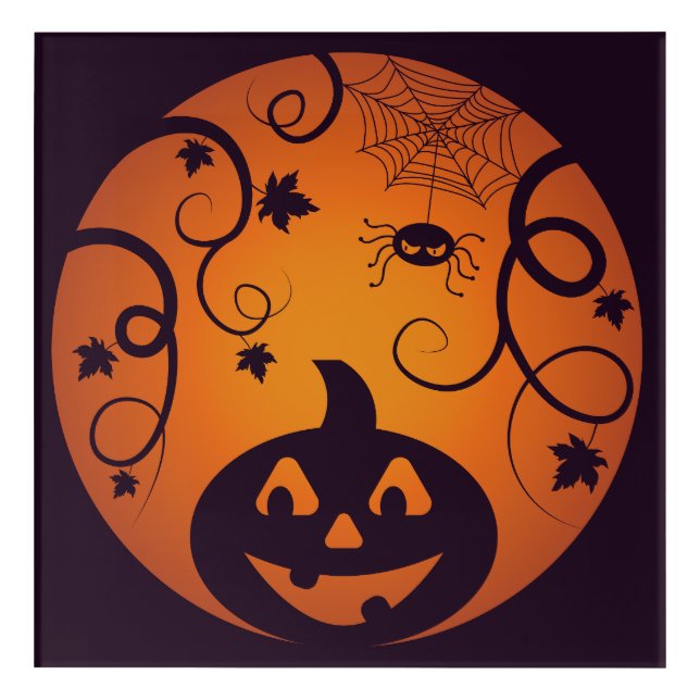 Halloween Jack o lantern pumpkin face and spider Acrylic Print (Front)