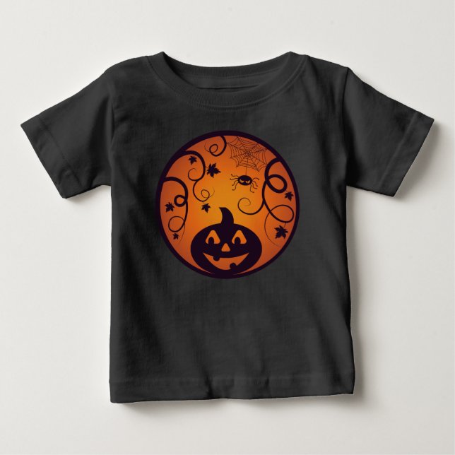 Halloween Jack o lantern pumpkin face and spider Baby T-Shirt (Front)