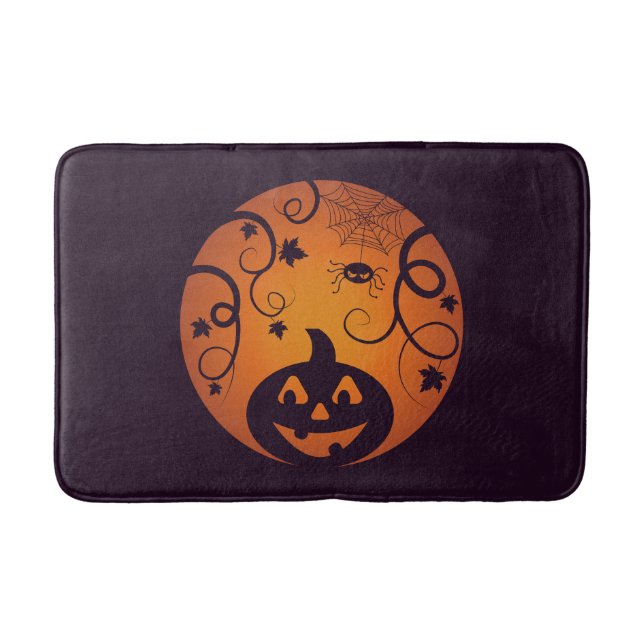 Halloween Jack o lantern pumpkin face and spider Bath Mat (Front)