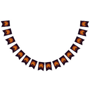 Halloween Jack o lantern pumpkin face and spider Bunting Flags
