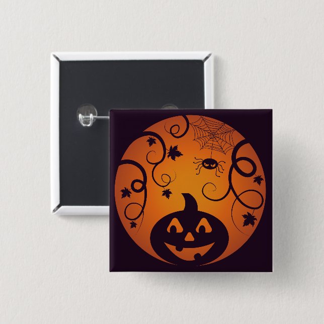 Halloween Jack o lantern pumpkin face and spider Button (Front & Back)