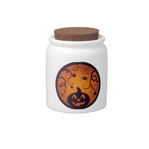 Halloween Jack o lantern pumpkin face and spider Candy Jar