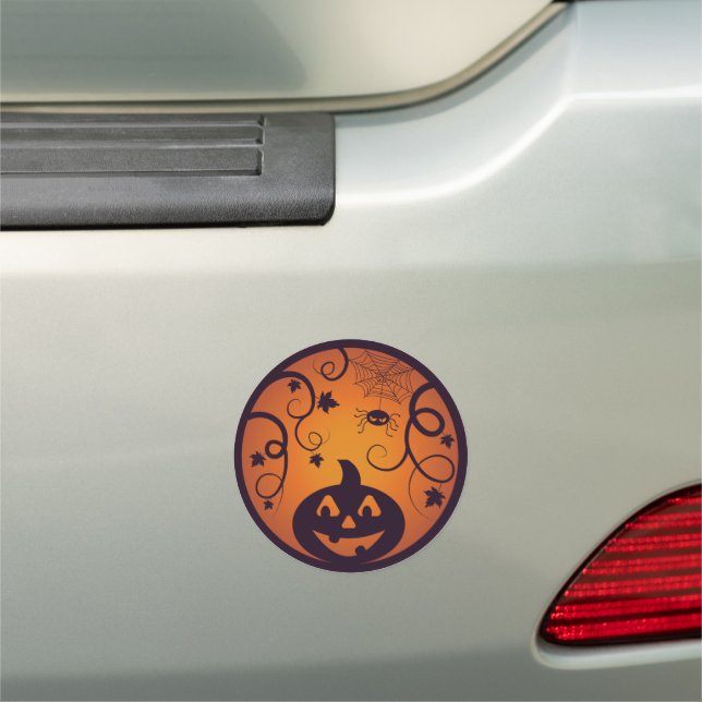 Halloween Jack o lantern pumpkin face and spider Car Magnet (In Situ)
