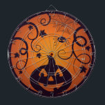 Halloween Jack o lantern pumpkin face and spider Dart Board<br><div class="desc">Happy Halloween circle badge with jack-o'-lantern smiling pumpkin</div>