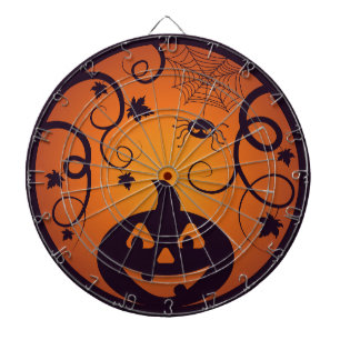 Halloween Jack o lantern pumpkin face and spider Dart Board