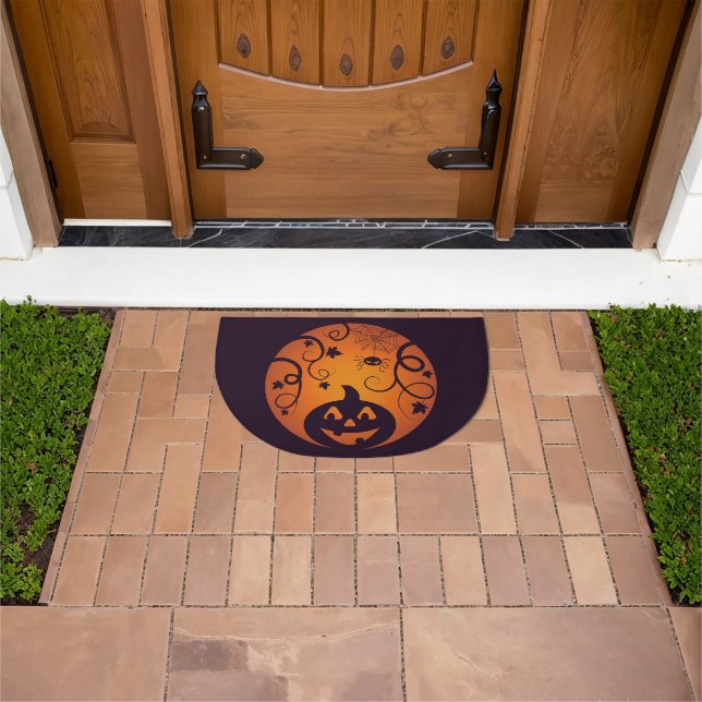 Halloween Jack o lantern pumpkin face and spider Doormat (Outdoor)