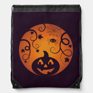 Halloween Jack o lantern pumpkin face and spider Drawstring Bag