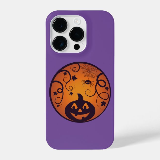 Halloween Jack o lantern pumpkin face and spider iPhone Case (Back)