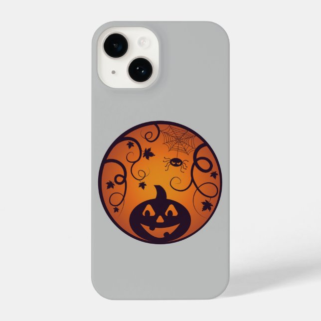 Halloween Jack o lantern pumpkin face and spider iPhone Case (Back)
