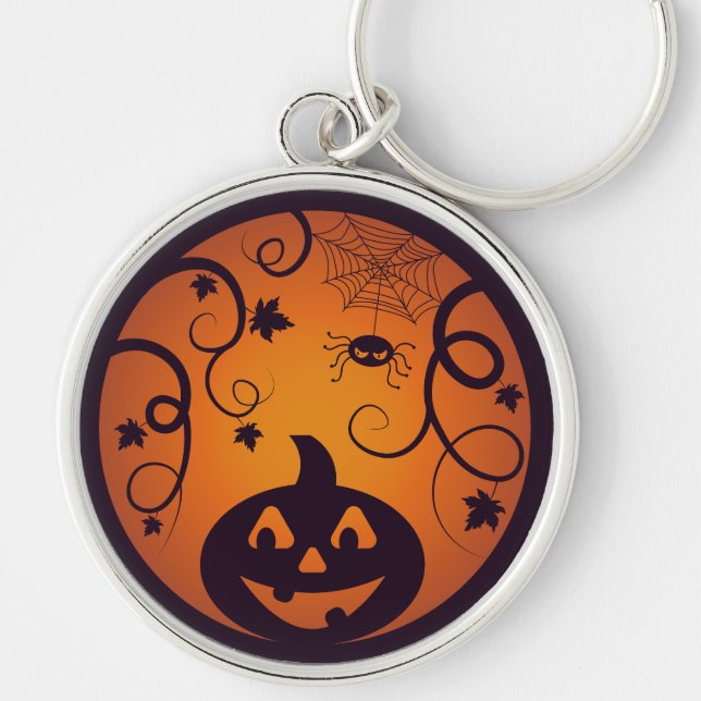 Halloween Jack o lantern pumpkin face and spider Keychain (Front)