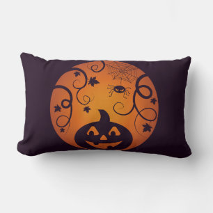 Halloween Jack o lantern pumpkin face and spider Lumbar Pillow