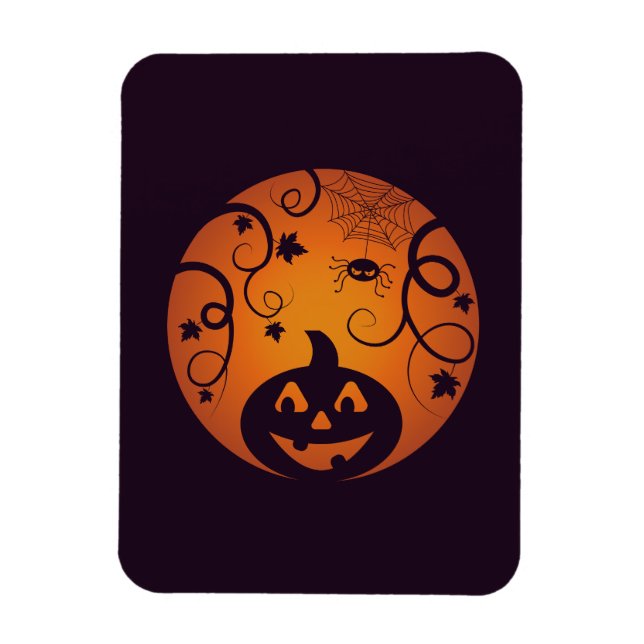 Halloween Jack o lantern pumpkin face and spider Magnet (Vertical)