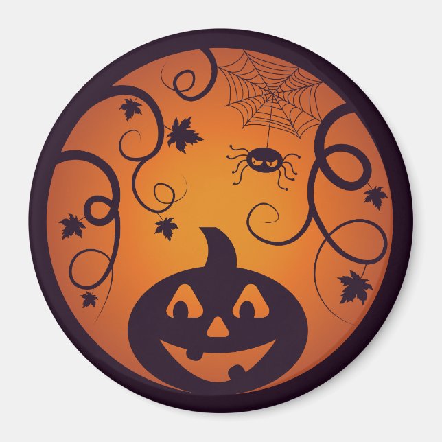 Halloween Jack o lantern pumpkin face and spider Magnet (Front)