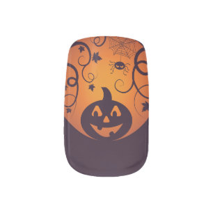Halloween Jack o lantern pumpkin face and spider Minx Nail Art