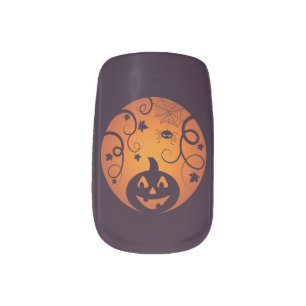 Halloween Jack o lantern pumpkin face and spider Minx Nail Art
