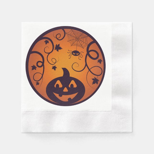 Halloween Jack o lantern pumpkin face and spider Napkins (Front)