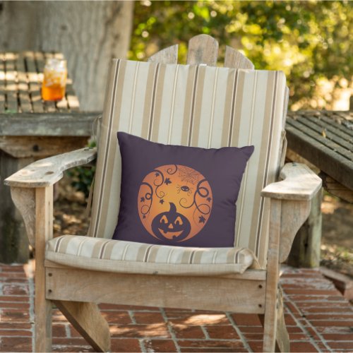 Halloween Jack o lantern pumpkin face and spider Outdoor Pillow