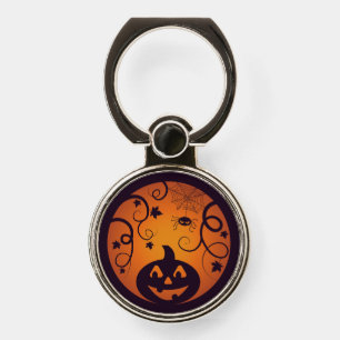 Halloween Jack o lantern pumpkin face and spider Phone Ring Stand
