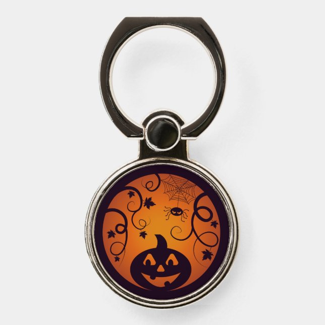 Halloween Jack o lantern pumpkin face and spider Phone Ring Stand (Front)