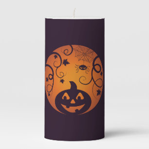 Halloween Jack o lantern pumpkin face and spider Pillar Candle
